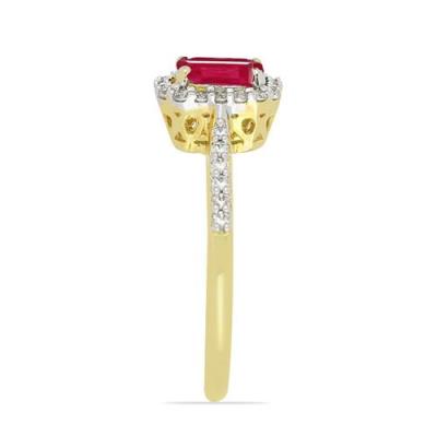 BUY 14K GOLD NATURAL GLASS FILLED RUBY GEMSTONE WHITE DIAMOND HALO RING